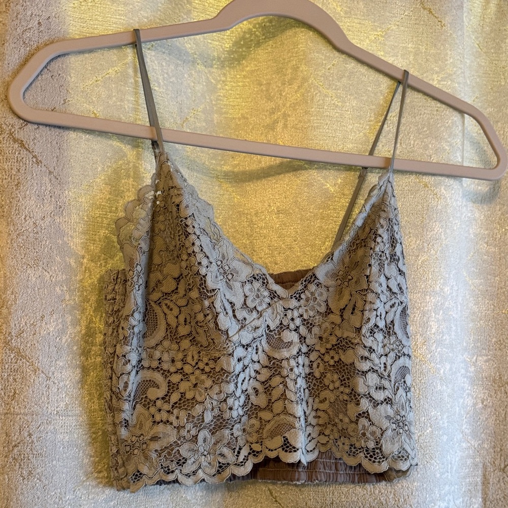 Express Sage Lace Detail Top